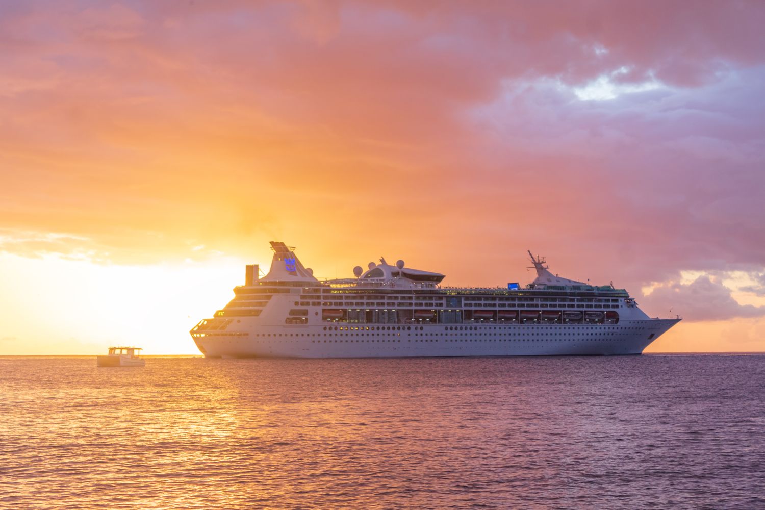 Cruise ship at sunset